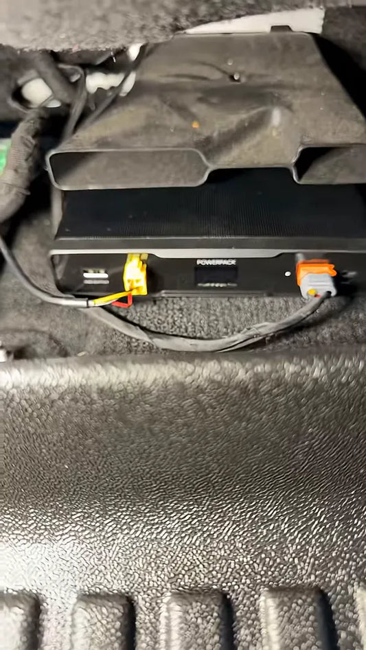iRoad Power Pack Max 8 mounted under front driver seat with wiring attached